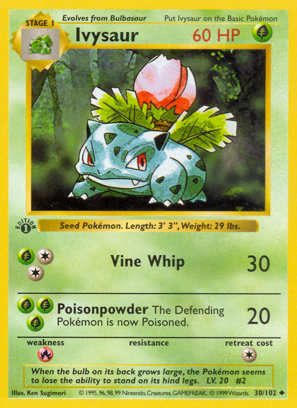 Ivysaur (30/102) (Shadowless) [Base Set 1st Edition] Pokémon