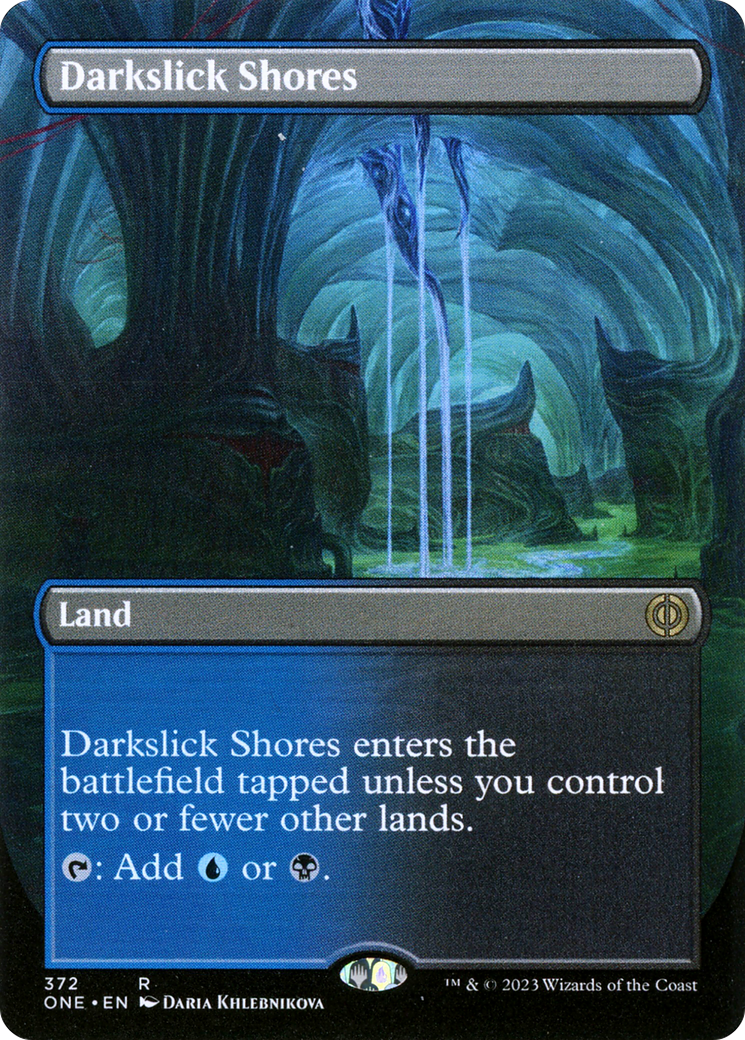 Darkslick Shores (Borderless Alternate Art) [Phyrexia: All Will Be One] Magic: The Gathering