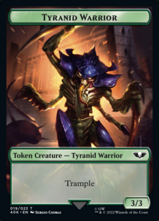 Tyranid (017) // Tyranid Warrior Double-Sided Token (Surge Foil) [Warhammer 40,000 Tokens] Magic: The Gathering