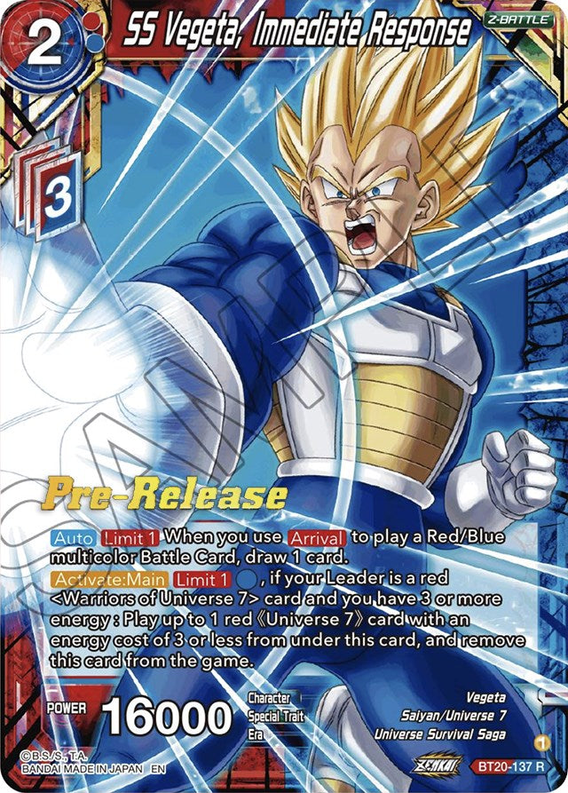 SS Vegeta, Immediate Response (BT20-137) [Power Absorbed Prerelease Promos] Dragon Ball Super