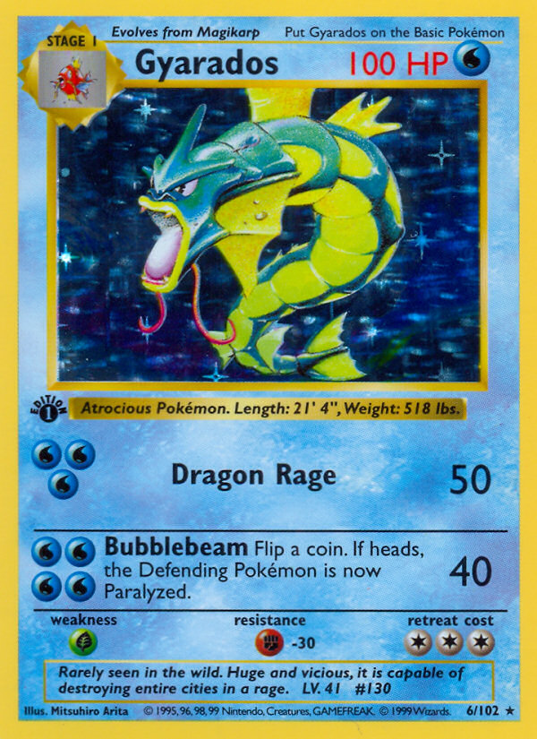 Gyarados (6/102) (Shadowless) [Base Set 1st Edition] Pokémon