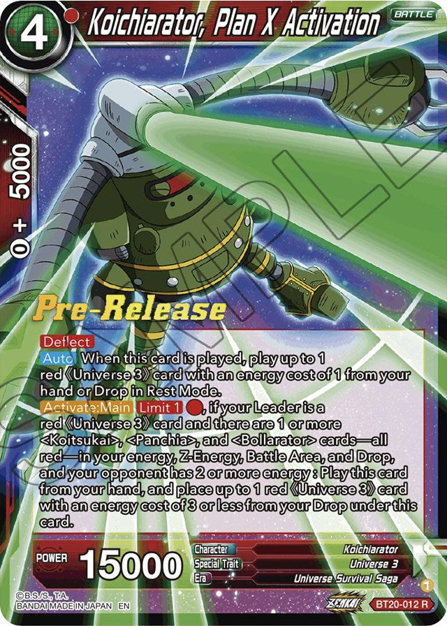 Koichiarator, Plan X Activation (BT20-012) [Power Absorbed Prerelease Promos] Dragon Ball Super