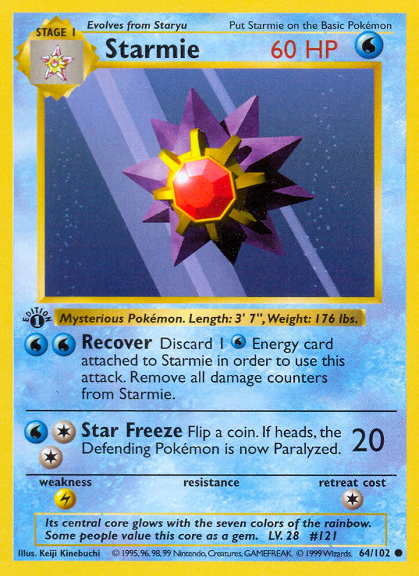 Starmie (64/102) (Shadowless) [Base Set 1st Edition] Pokémon