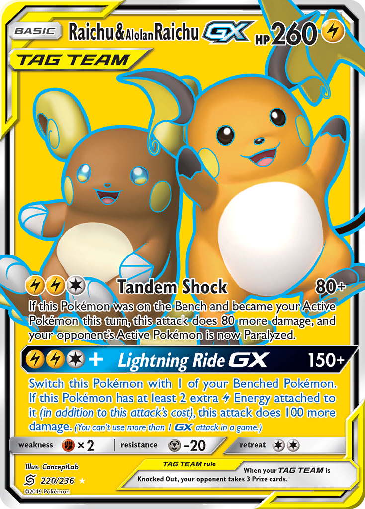 Raichu & Alolan Raichu GX (220/236) [Sun & Moon: Unified Minds] Pokémon