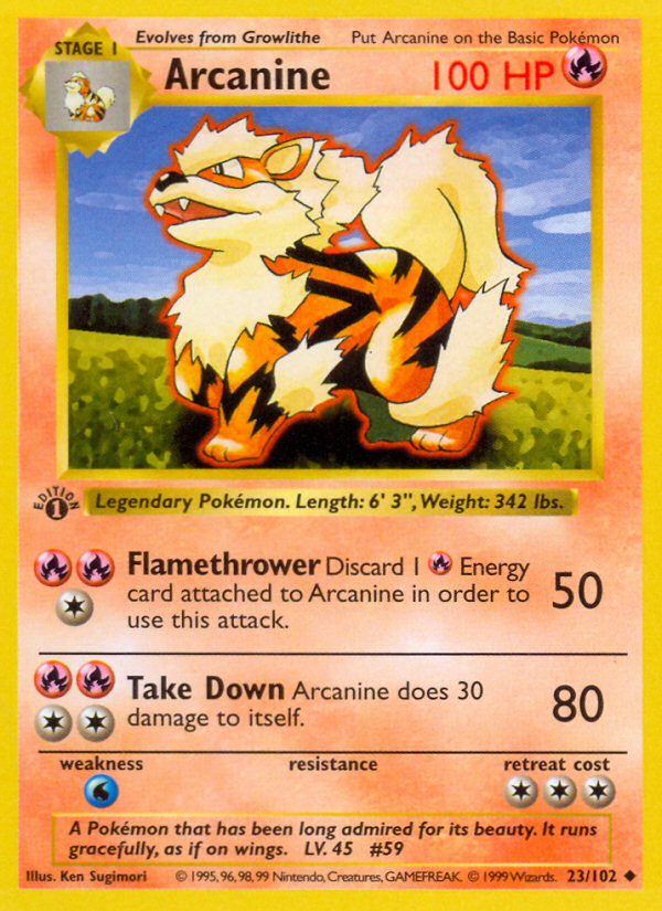 Arcanine (23/102) (Shadowless) [Base Set 1st Edition] Pokémon