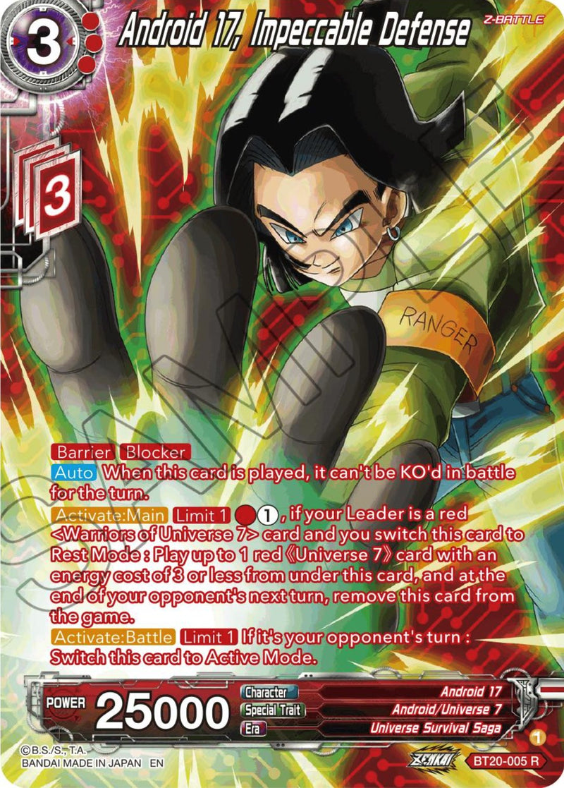 Android 17, Impeccable Defense (Silver Foil) (BT20-005) [Power Absorbed] Dragon Ball Super