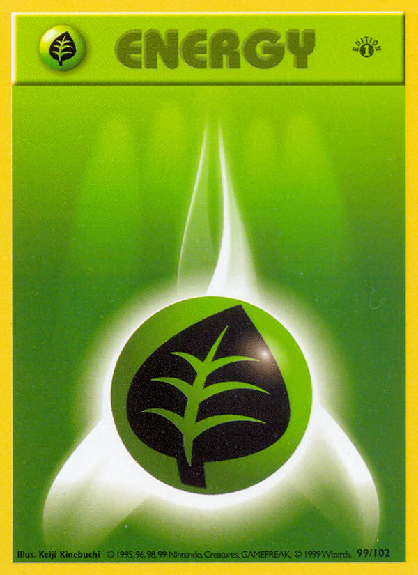 Grass Energy (99/102) (Shadowless) [Base Set 1st Edition] Pokémon