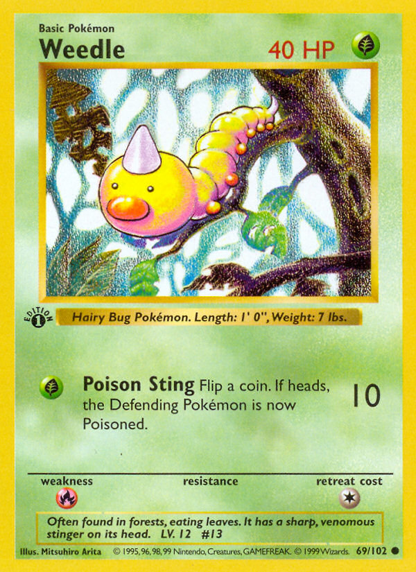 Weedle (69/102) (Shadowless) [Base Set 1st Edition] Pokémon