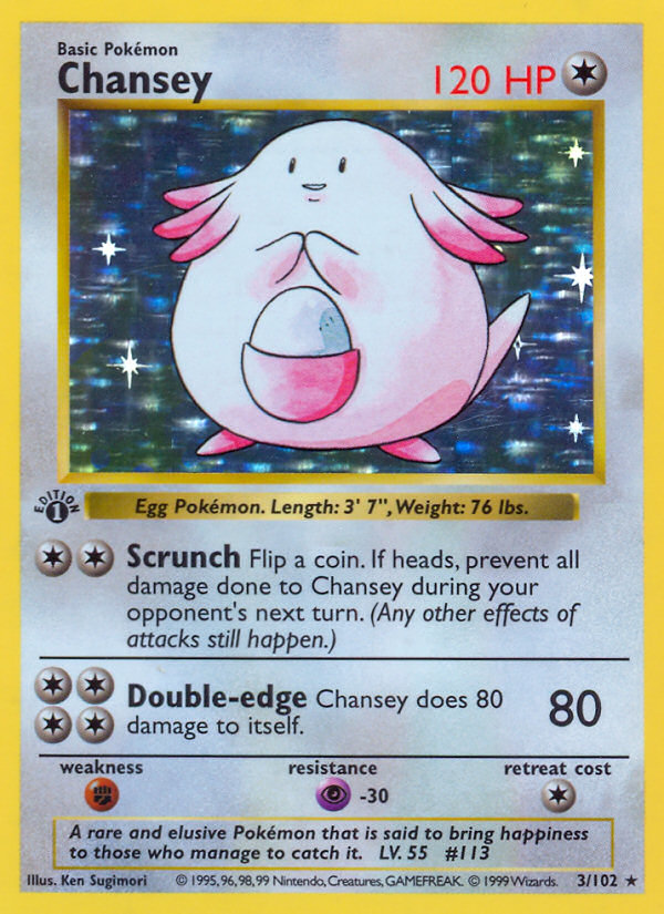 Chansey (3/102) (Shadowless) [Base Set 1st Edition] Pokémon