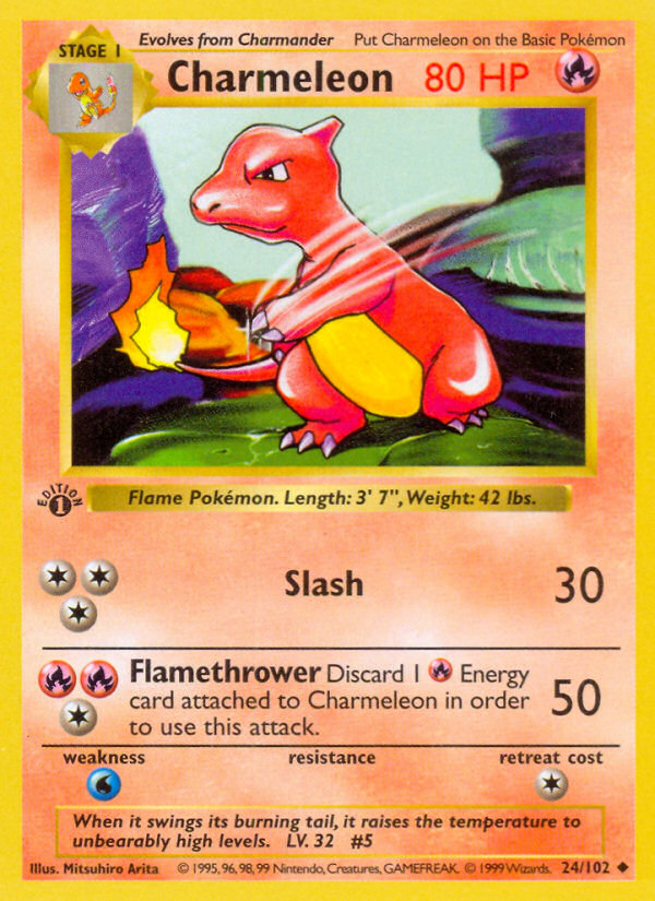 Charmeleon (24/102) (Shadowless) [Base Set 1st Edition] Pokémon