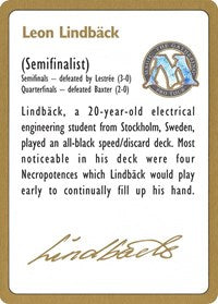 1996 Leon Lindback Biography Card [World Championship Decks] Magic: The Gathering