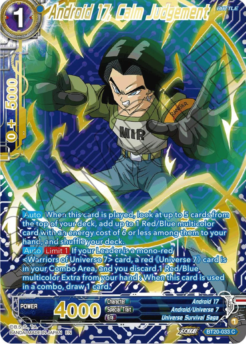 Android 17, Calm Judgement (Gold-Stamped) (BT20-033) [Power Absorbed] Dragon Ball Super