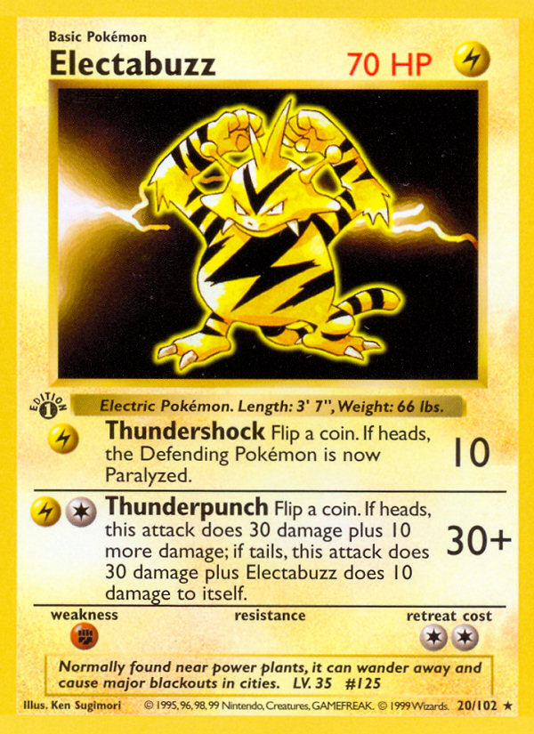 Electabuzz (20/102) (Shadowless) [Base Set 1st Edition] Pokémon