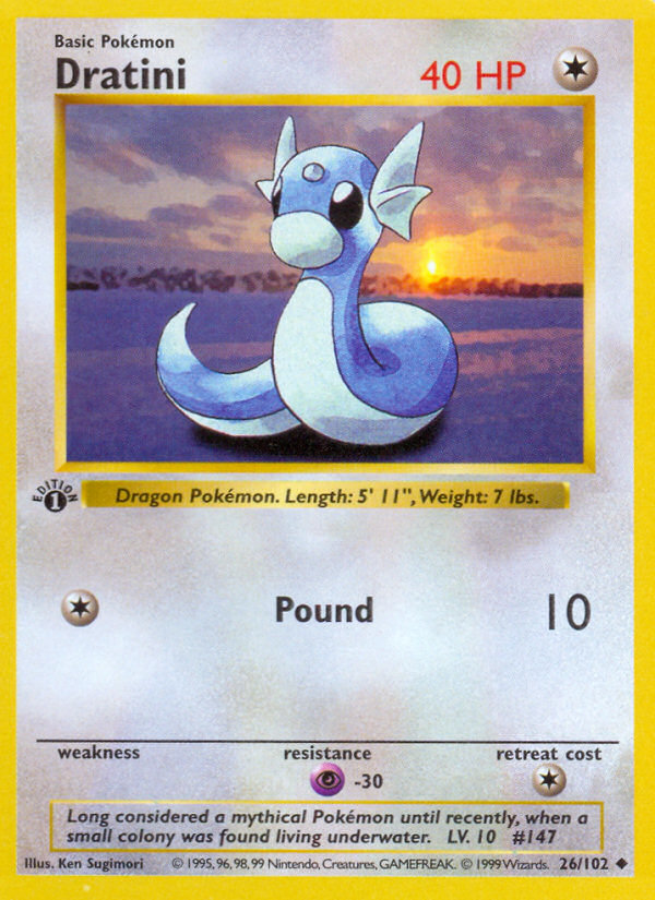 Dratini (26/102) (Shadowless) [Base Set 1st Edition] Pokémon