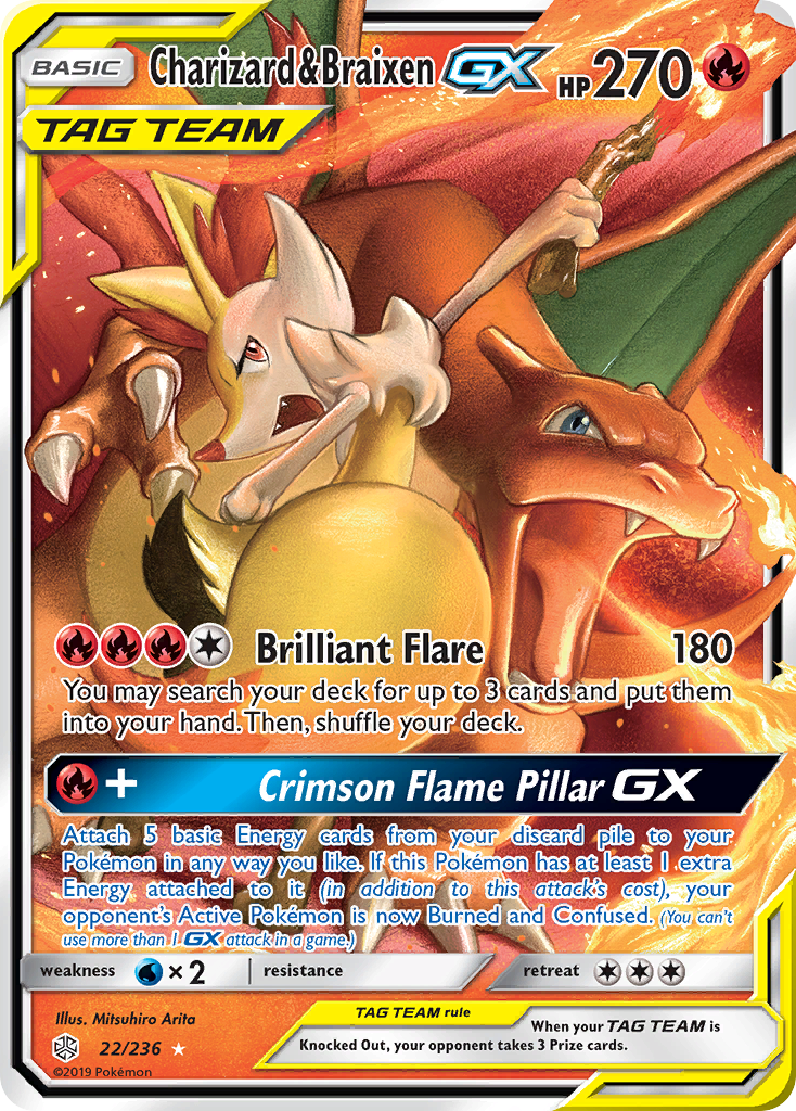 Charizard & Braixen GX (22/236) [Sun & Moon: Cosmic Eclipse] Pokémon