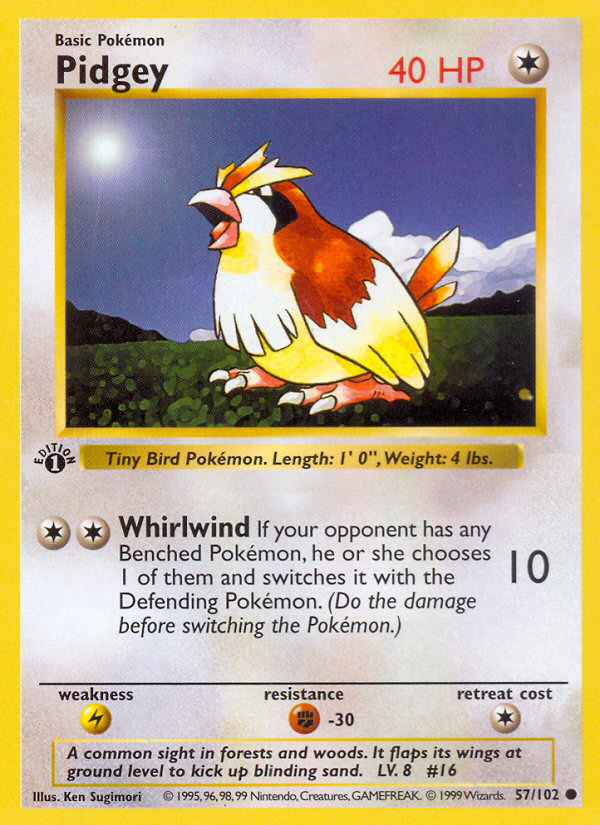 Pidgey (57/102) (Shadowless) [Base Set 1st Edition] Pokémon