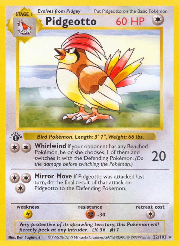 Pidgeotto (22/102) (Shadowless) [Base Set 1st Edition] Pokémon