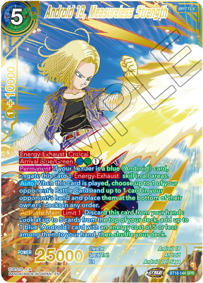 Android 18, Measureless Strength (SPR) (BT18-144) [Dawn of the Z-Legends] Dragon Ball Super