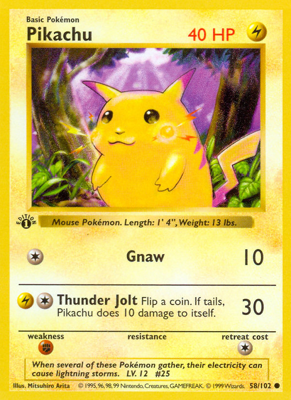 Pikachu (58/102) (Shadowless) [Base Set 1st Edition] Pokémon