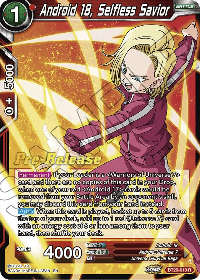 Android 18, Selfless Savior (BT20-010) [Power Absorbed Prerelease Promos] Dragon Ball Super